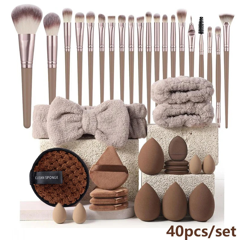 20/40pcs Makeup Brush And Sponge Set Professional Makeup Brush Set Triangle Powder Puff Clean Powder Puff Makeup Tool Set