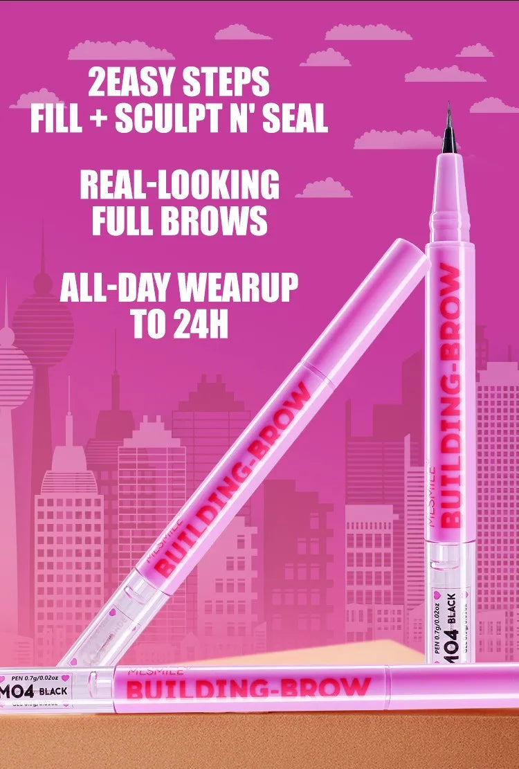 2-in-1 Ultra Fine Brown Black Liquid Eyebrow Pencil Transparent Brow Shaping Gel Wild Eyebrow Pen Waterproof Non Smudge Makeup