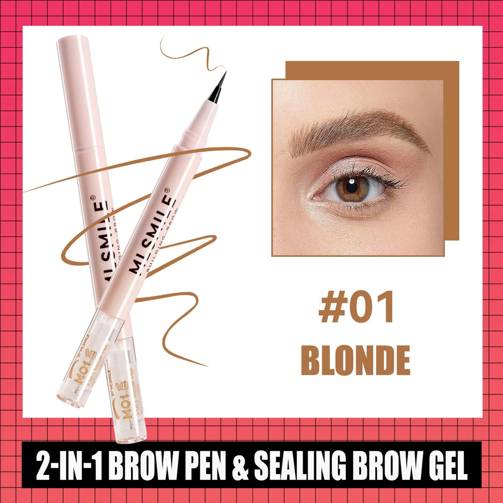 2-in-1 Ultra Fine Brown Black Liquid Eyebrow Pencil Transparent Brow Shaping Gel Wild Eyebrow Pen Waterproof Non Smudge Makeup