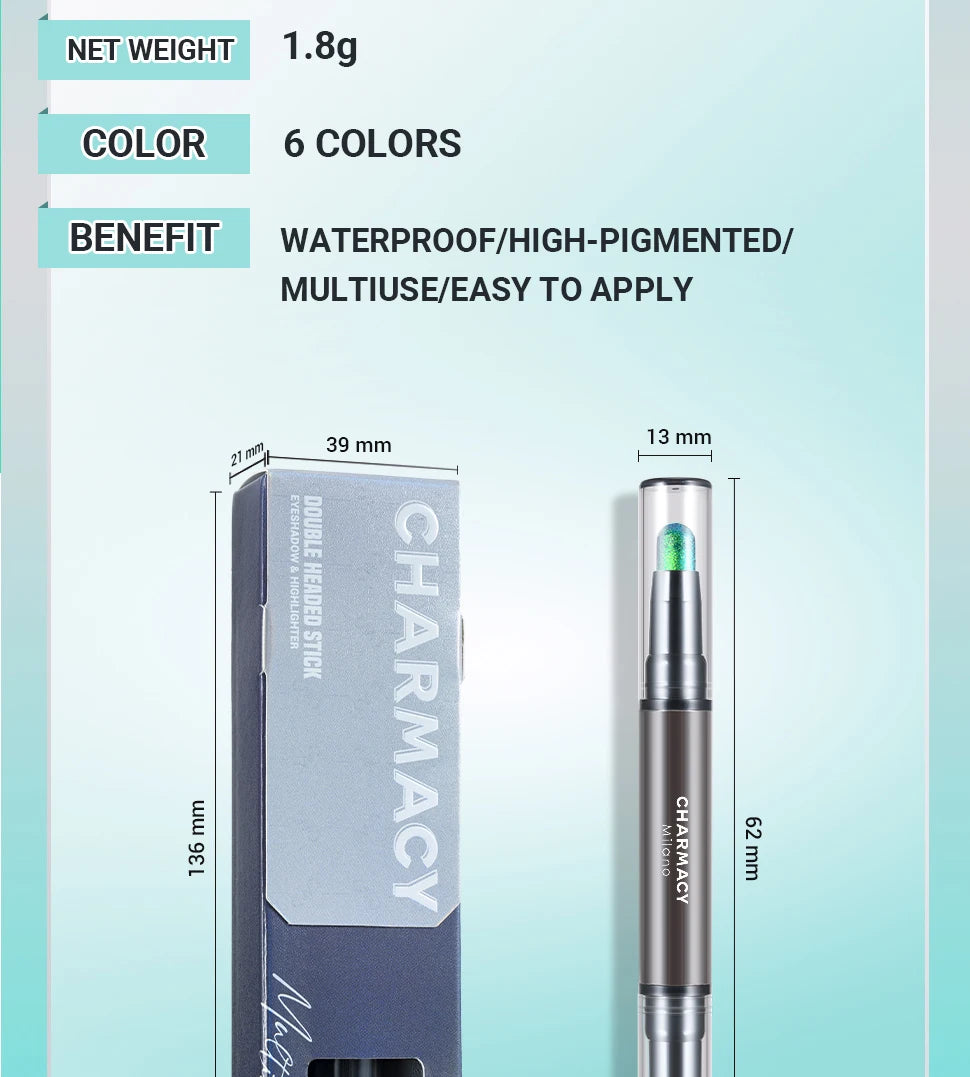 CHARMACY 2 In 1 Multichrome Eyeshadow Sticks High Pigmented Glitter Eyeshadow Waterproof Eye Shadow Pen Metallic Makeup 6 Color