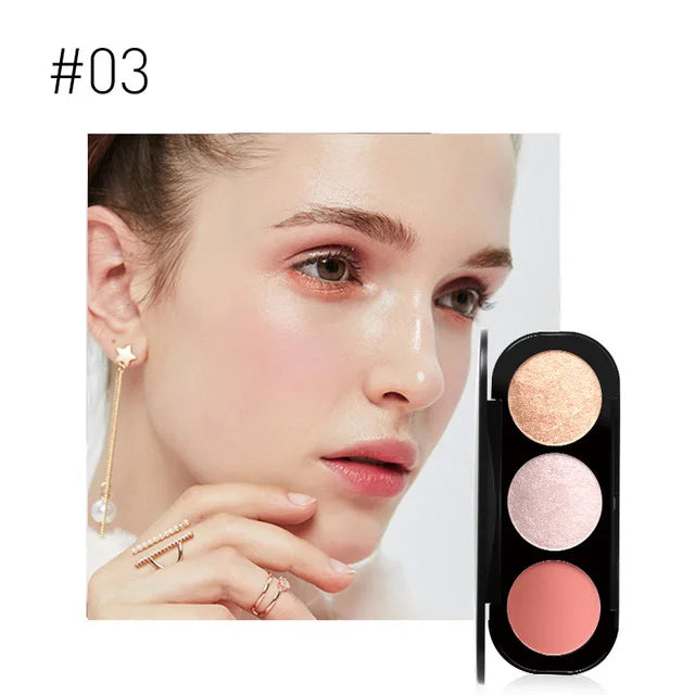 Focallure 3 Colors Blush&Highlighter Palette 3 In 1 Makeup Palette Luxury Matte Shimmer Powder Face Contour Bronzer Blusher