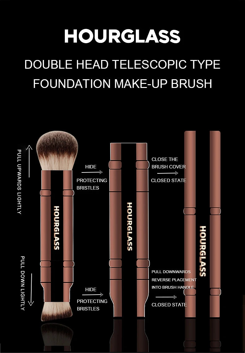 Hourglass Multifunctional Makeup Brushes, Double-ended Foundation Brush and Loose Powder Brush