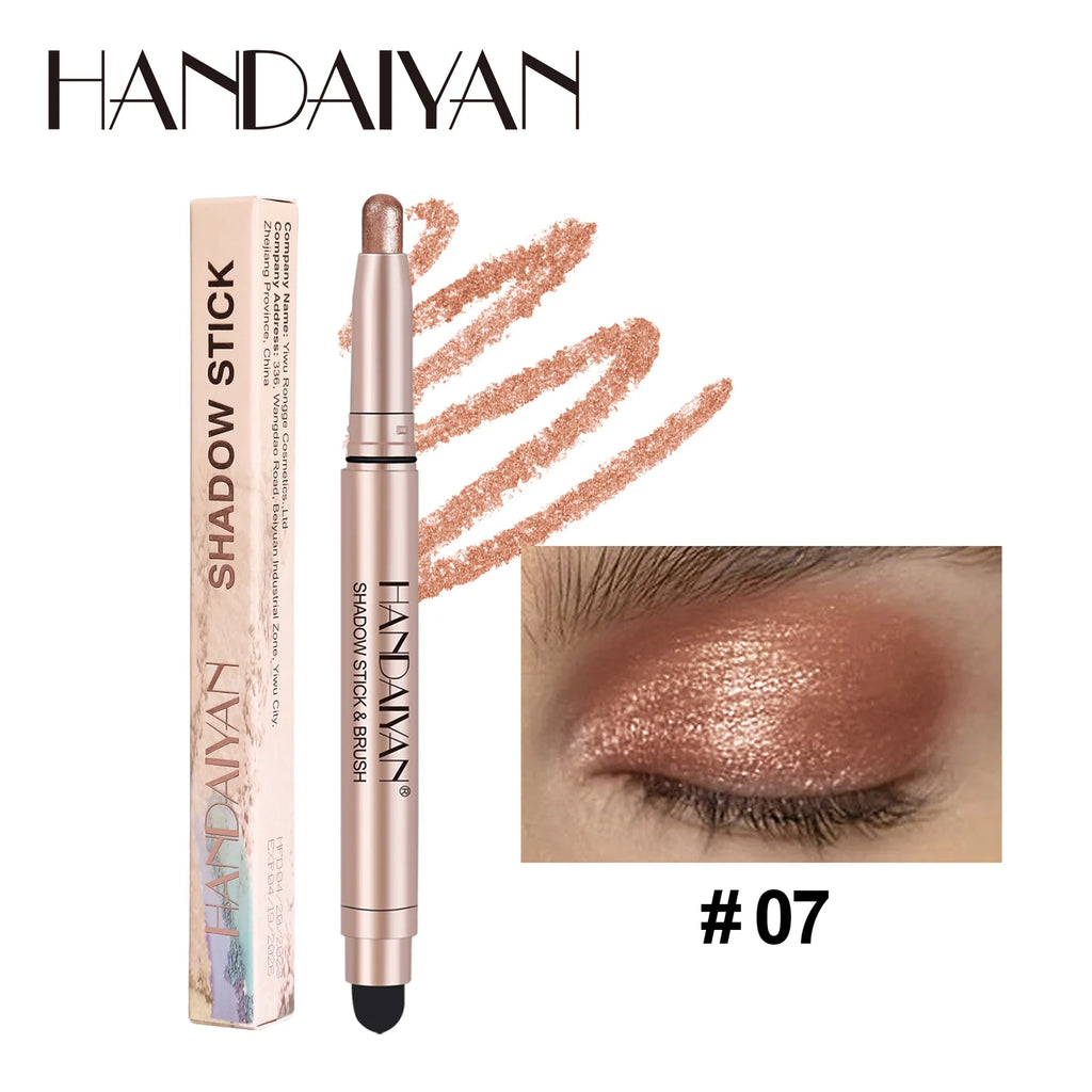 Double-head Eyeshadow Stick Diamond Shimmer Highlighter Pencil Pearl Pigment Long Lasting Cream Eye Shadow Matte Brush Pen