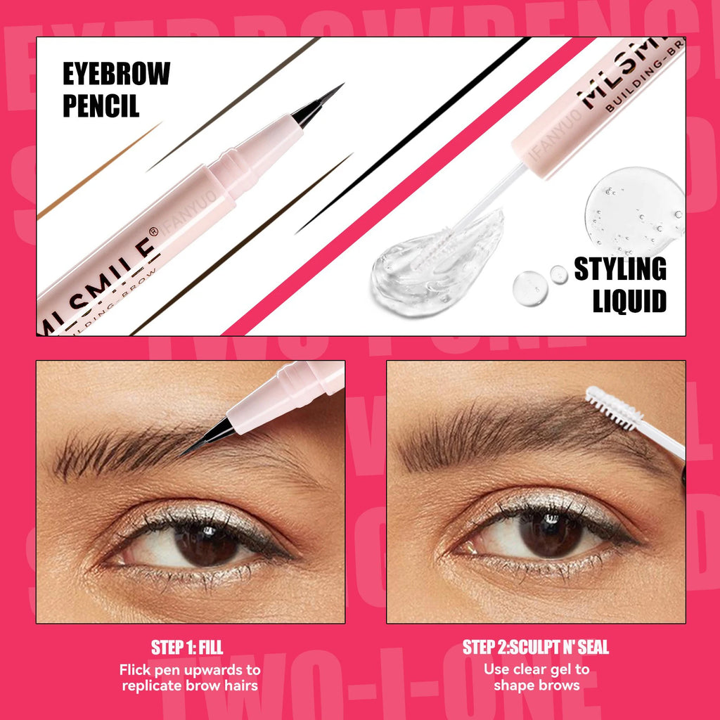 2-in-1 Ultra Fine Brown Black Liquid Eyebrow Pencil Transparent Brow Shaping Gel Wild Eyebrow Pen Waterproof Non Smudge Makeup