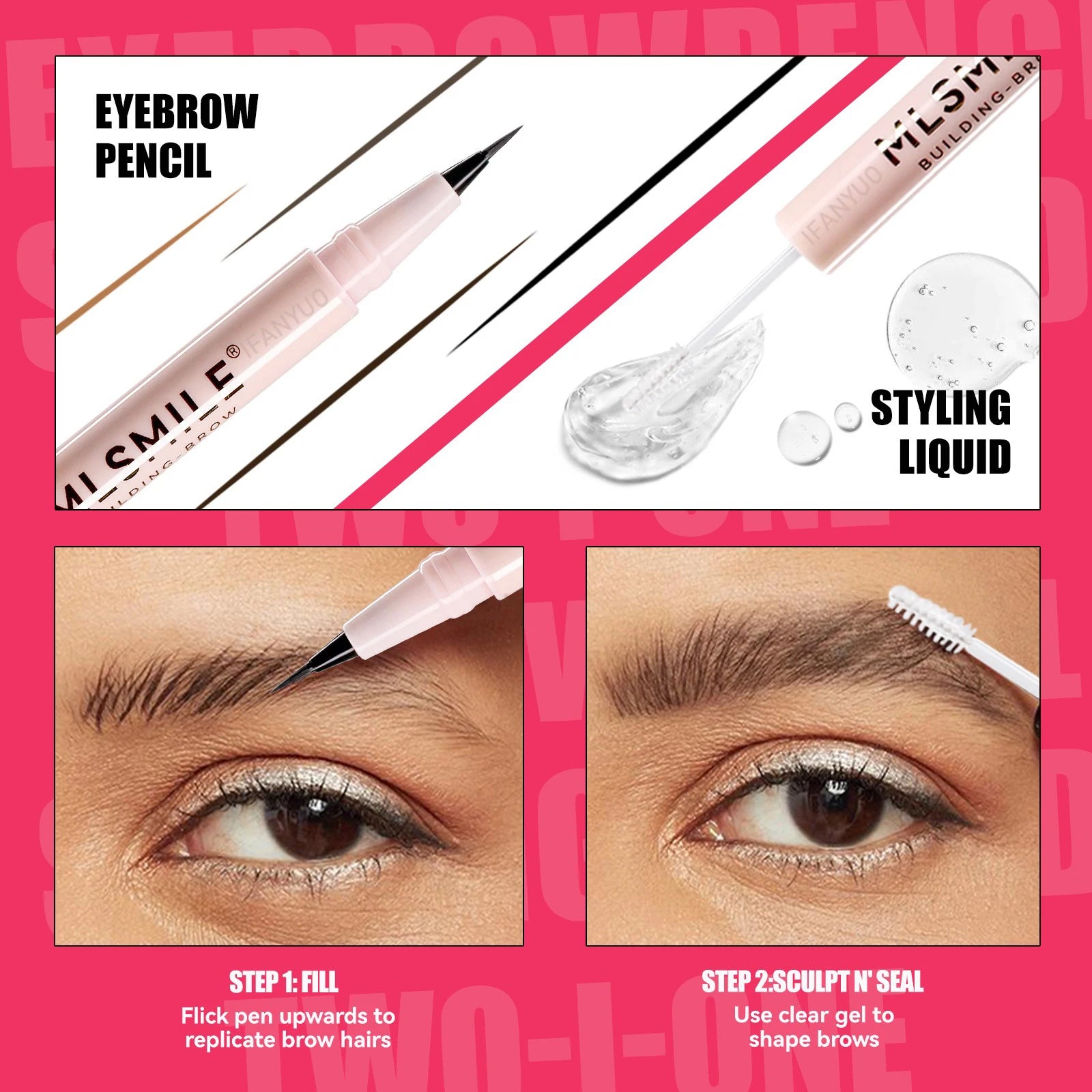2-in-1 Ultra Fine Brown Black Liquid Eyebrow Pencil Transparent Brow Shaping Gel Wild Eyebrow Pen Waterproof Non Smudge Makeup