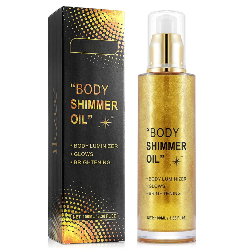 Body Glitter 100ml Body Shimmer Oil Moisturizing Long Lasting Body Luminizer for Face Brighten Shimmer Glow Highlighter Makeup