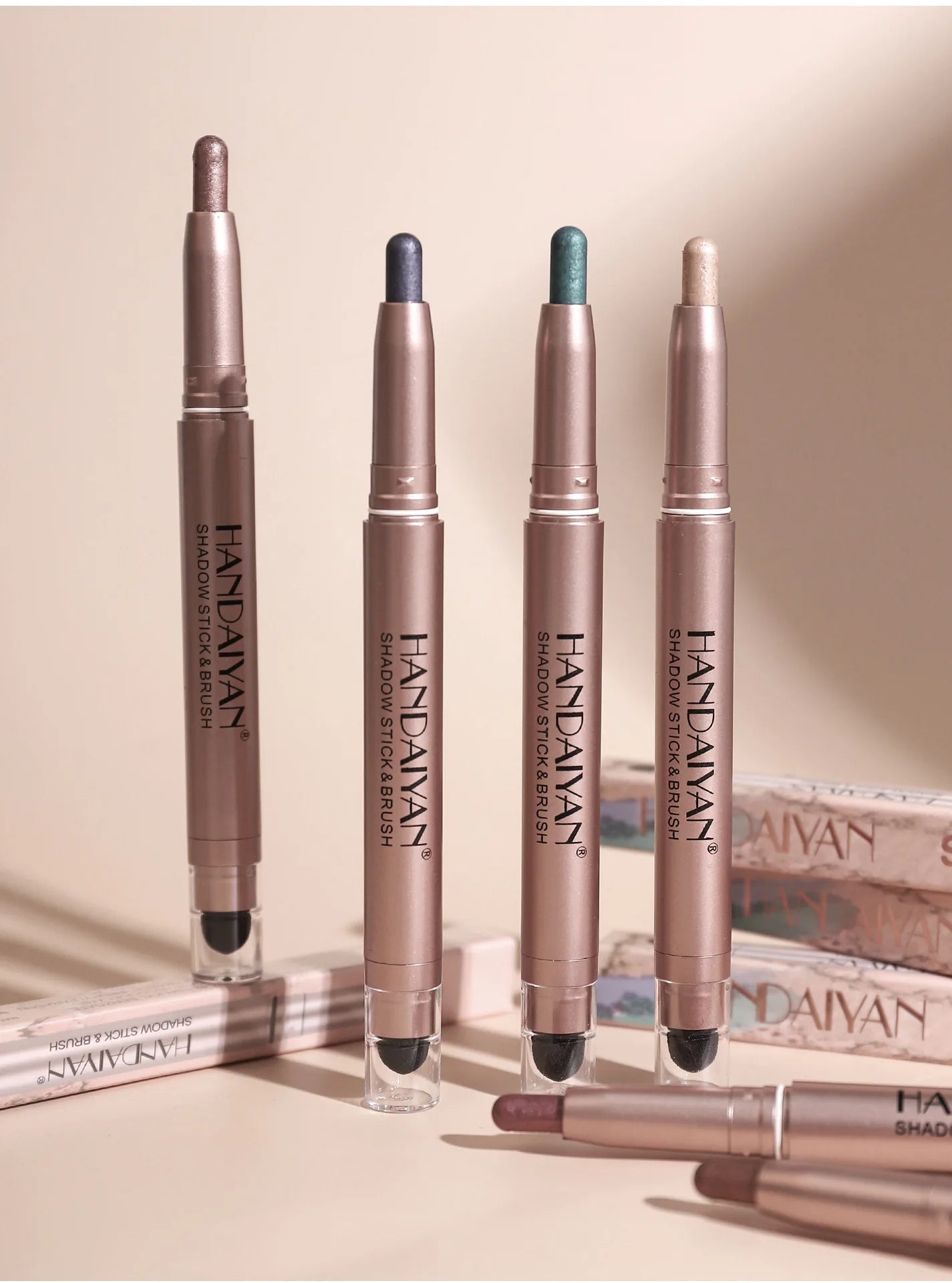 Double-head Eyeshadow Stick Diamond Shimmer Highlighter Pencil Pearl Pigment Long Lasting Cream Eye Shadow Matte Brush Pen