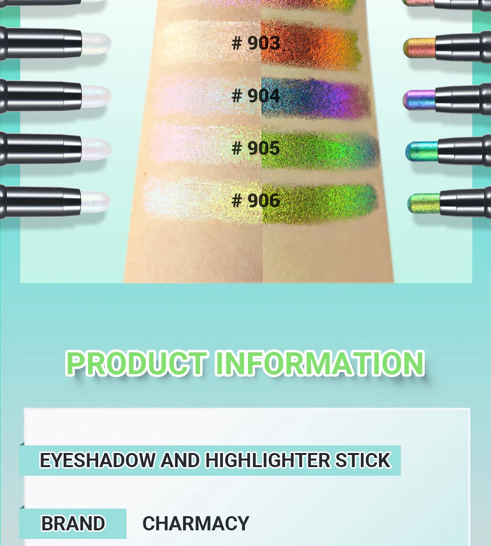 CHARMACY 2 In 1 Multichrome Eyeshadow Sticks High Pigmented Glitter Eyeshadow Waterproof Eye Shadow Pen Metallic Makeup 6 Color