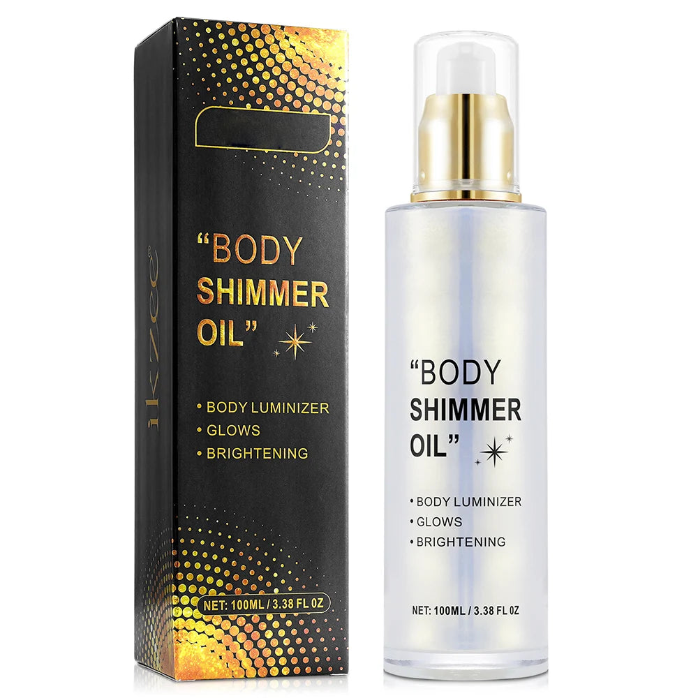 Body Glitter 100ml Body Shimmer Oil Moisturizing Long Lasting Body Luminizer for Face Brighten Shimmer Glow Highlighter Makeup