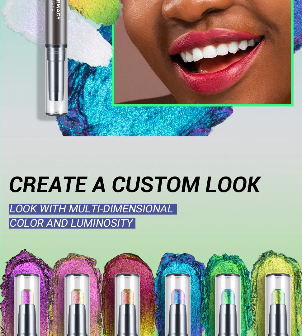 CHARMACY 2 In 1 Multichrome Eyeshadow Sticks High Pigmented Glitter Eyeshadow Waterproof Eye Shadow Pen Metallic Makeup 6 Color