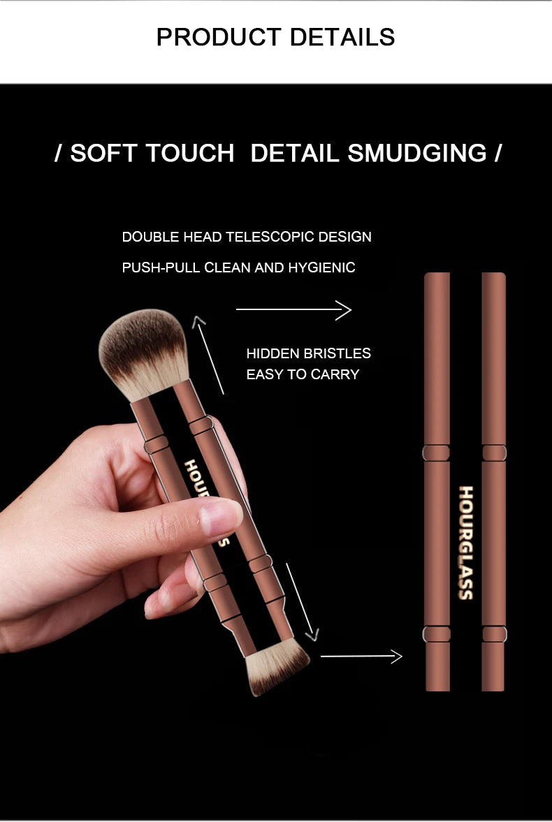 Hourglass Multifunctional Makeup Brushes, Double-ended Foundation Brush and Loose Powder Brush