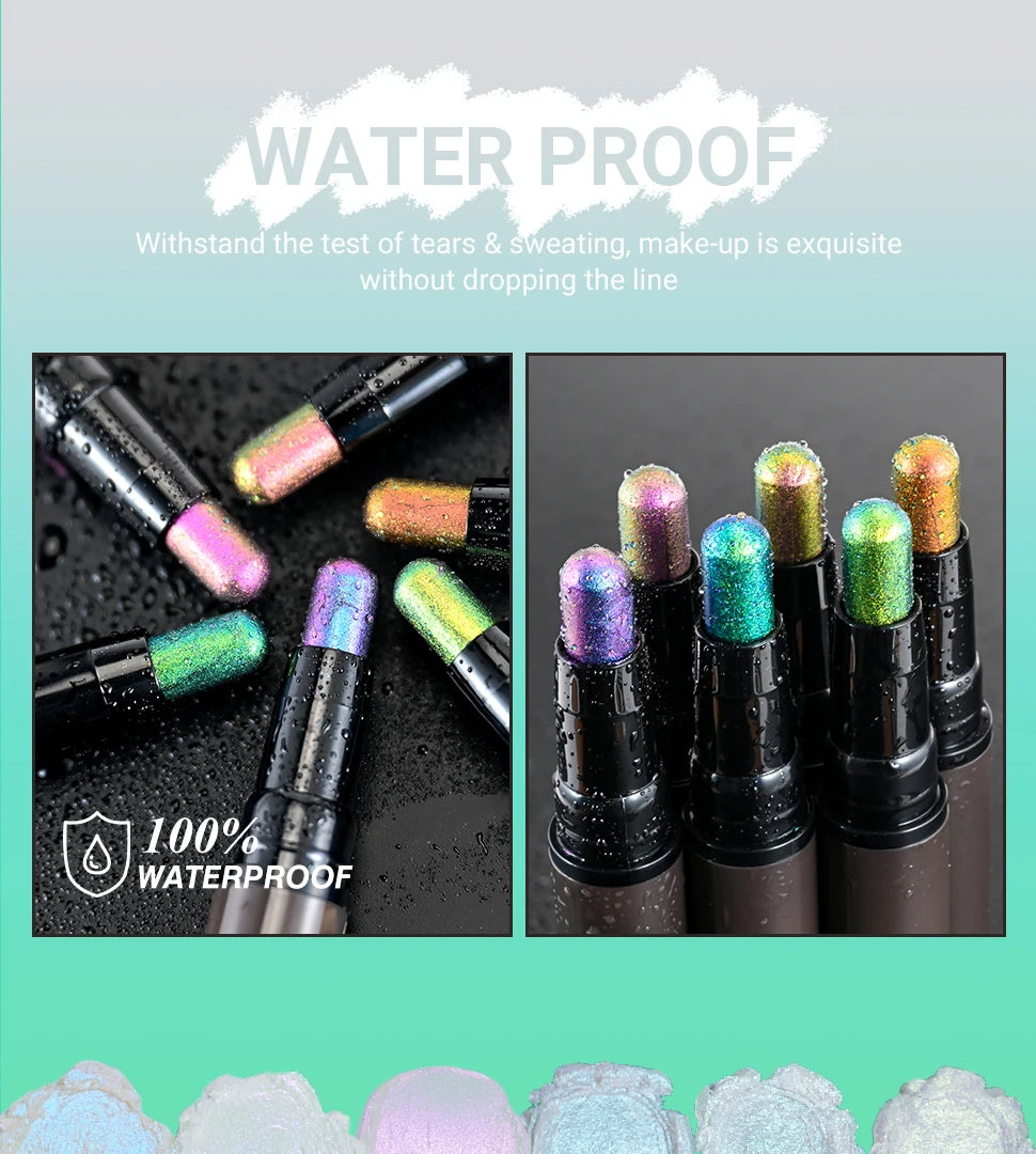 CHARMACY 2 In 1 Multichrome Eyeshadow Sticks High Pigmented Glitter Eyeshadow Waterproof Eye Shadow Pen Metallic Makeup 6 Color